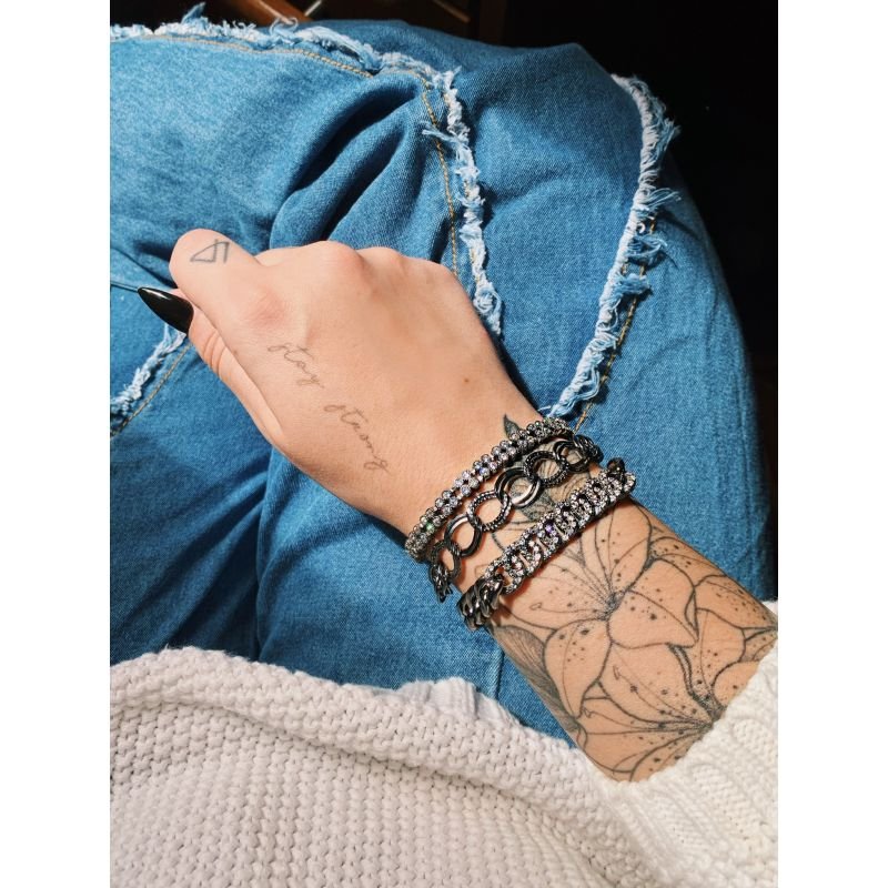 Pulseira Corrente Cravejada Folheada A Ródio Negro