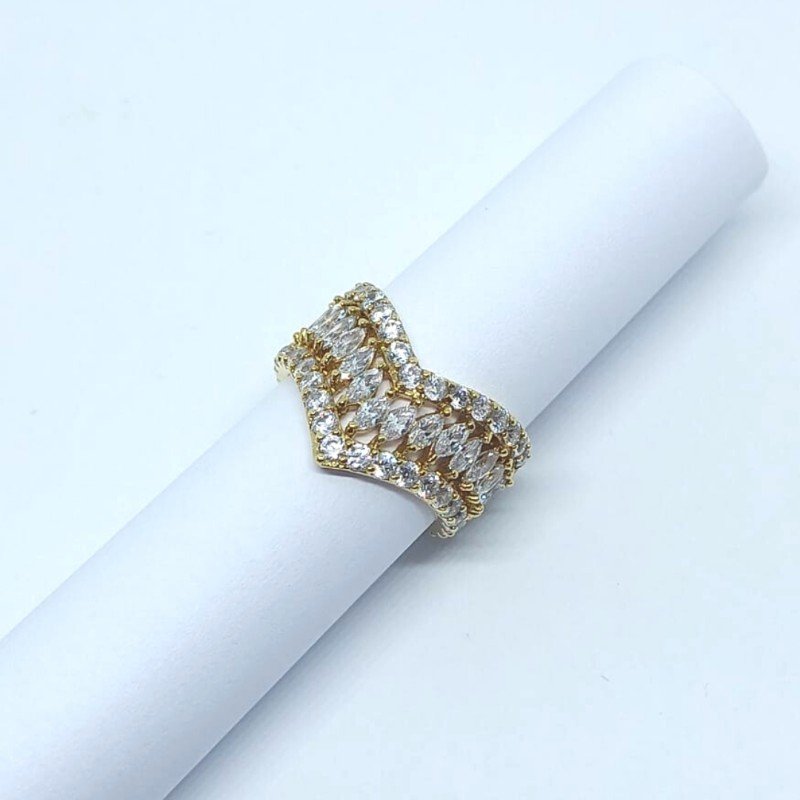 Anel Luxo 3 Carreiras Zircônia Cristal