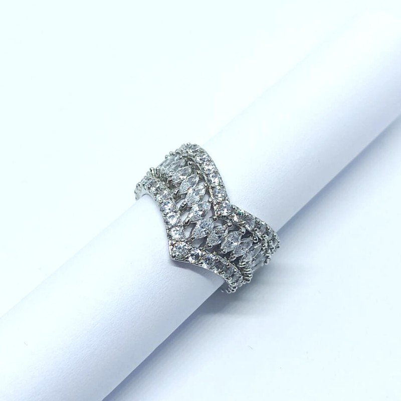 Anel Luxo 3 Carreiras Zircônia Cristal