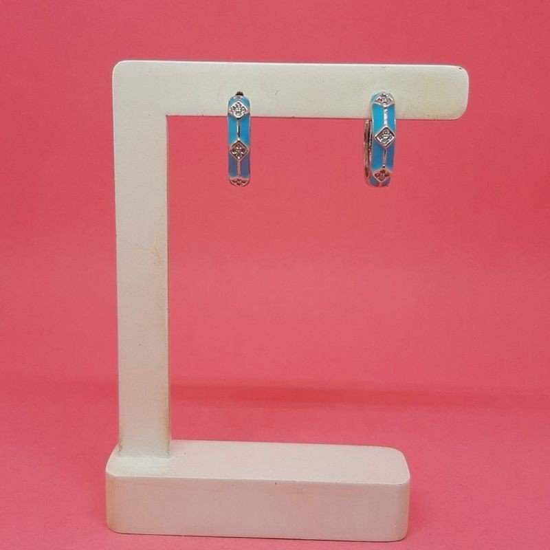 Argola Esmaltada com detalhe losangos cor Azul