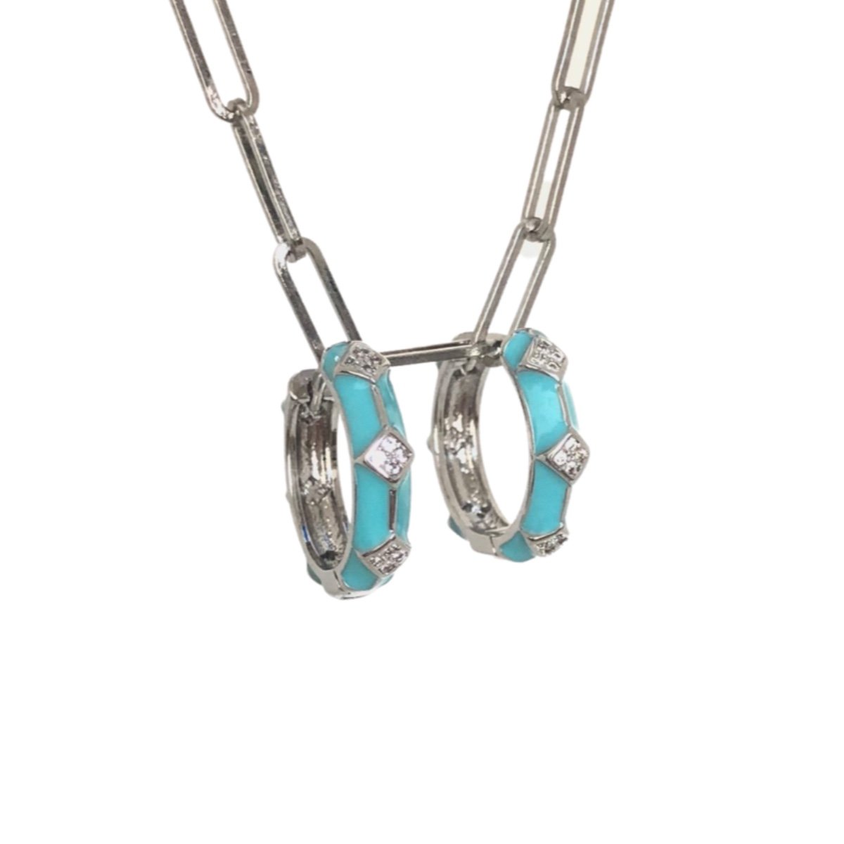 Argola Esmaltada com detalhe losangos cor Azul