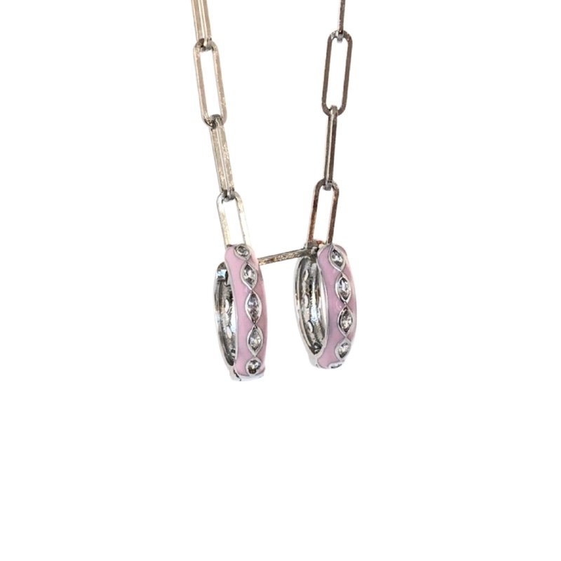 Argola Esmaltada Rosa Com Gotinhas em Zircônia Folheada A Ródio