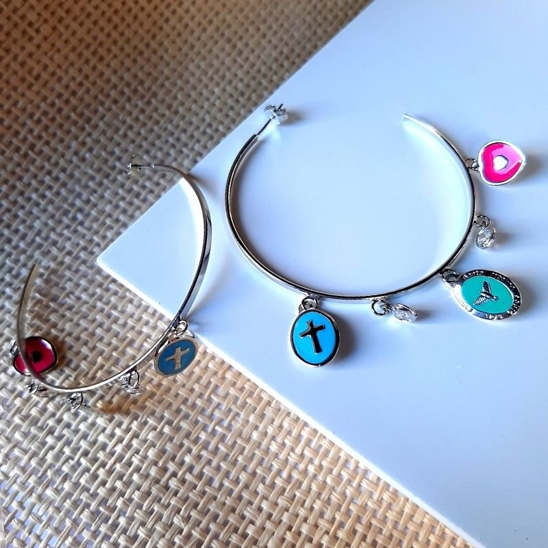 Argola Pingente Cores Folheada A Ródio