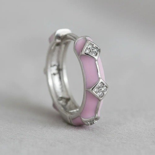 Br Argola Esmaltada com detalhe losangos cor Rosa