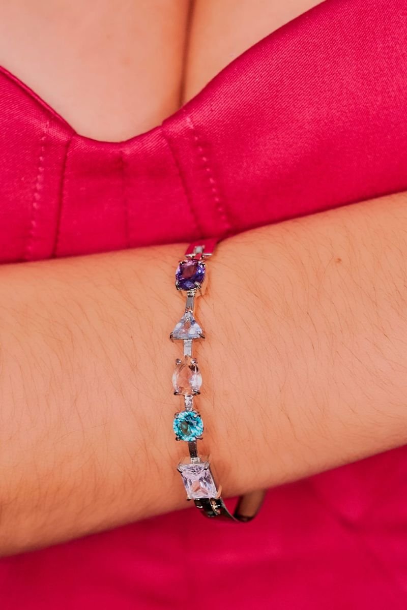 Bracelete Pedras Coloridas Folheado a rodio
