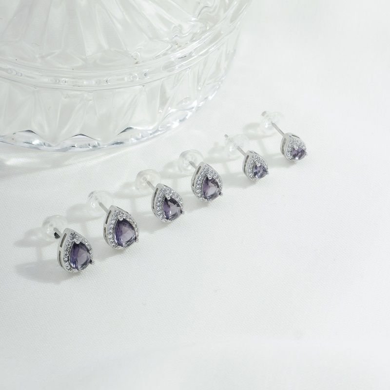 Brinco 3 pares gota cor lavanda Prateado