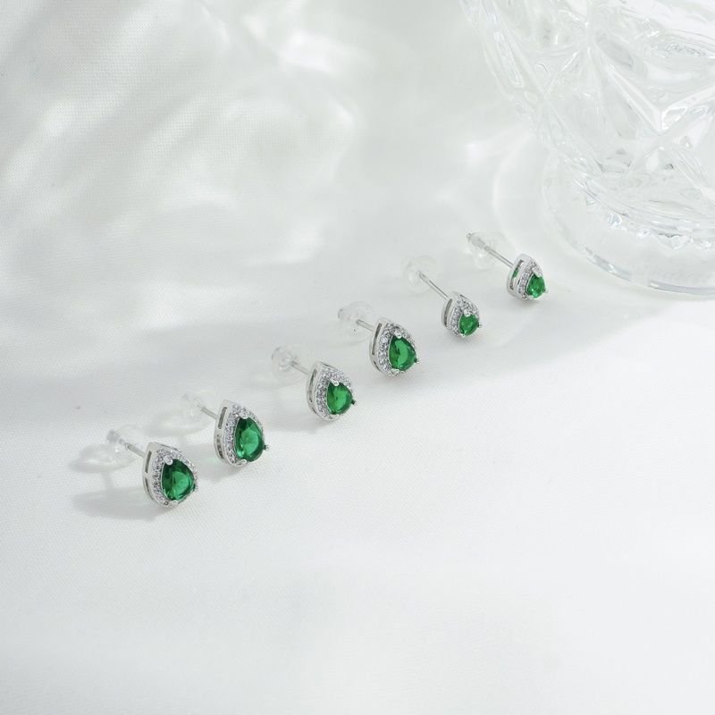 Brinco 3 pares gota cor verde esmeralda Prateado