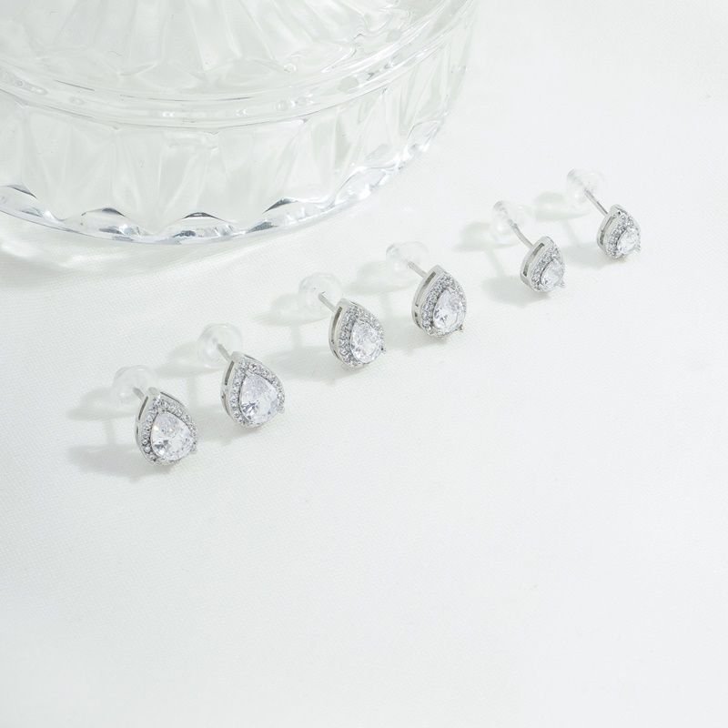 Brinco 3 pares gota cristal prateado