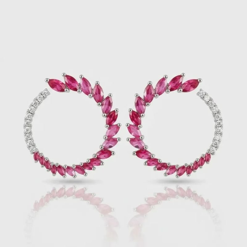 Brinco Arco de Navetes Cor Rosa Ródio Branco