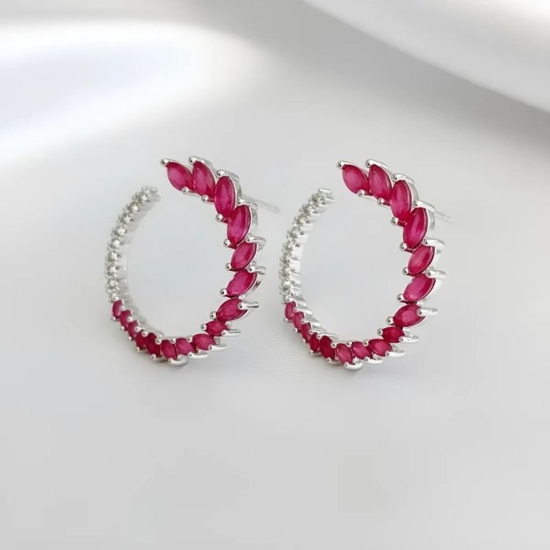 Brinco Arco de Navetes Cor Rosa Ródio Branco