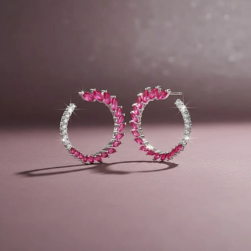 Brinco Arco de Navetes Cor Rosa Ródio Branco