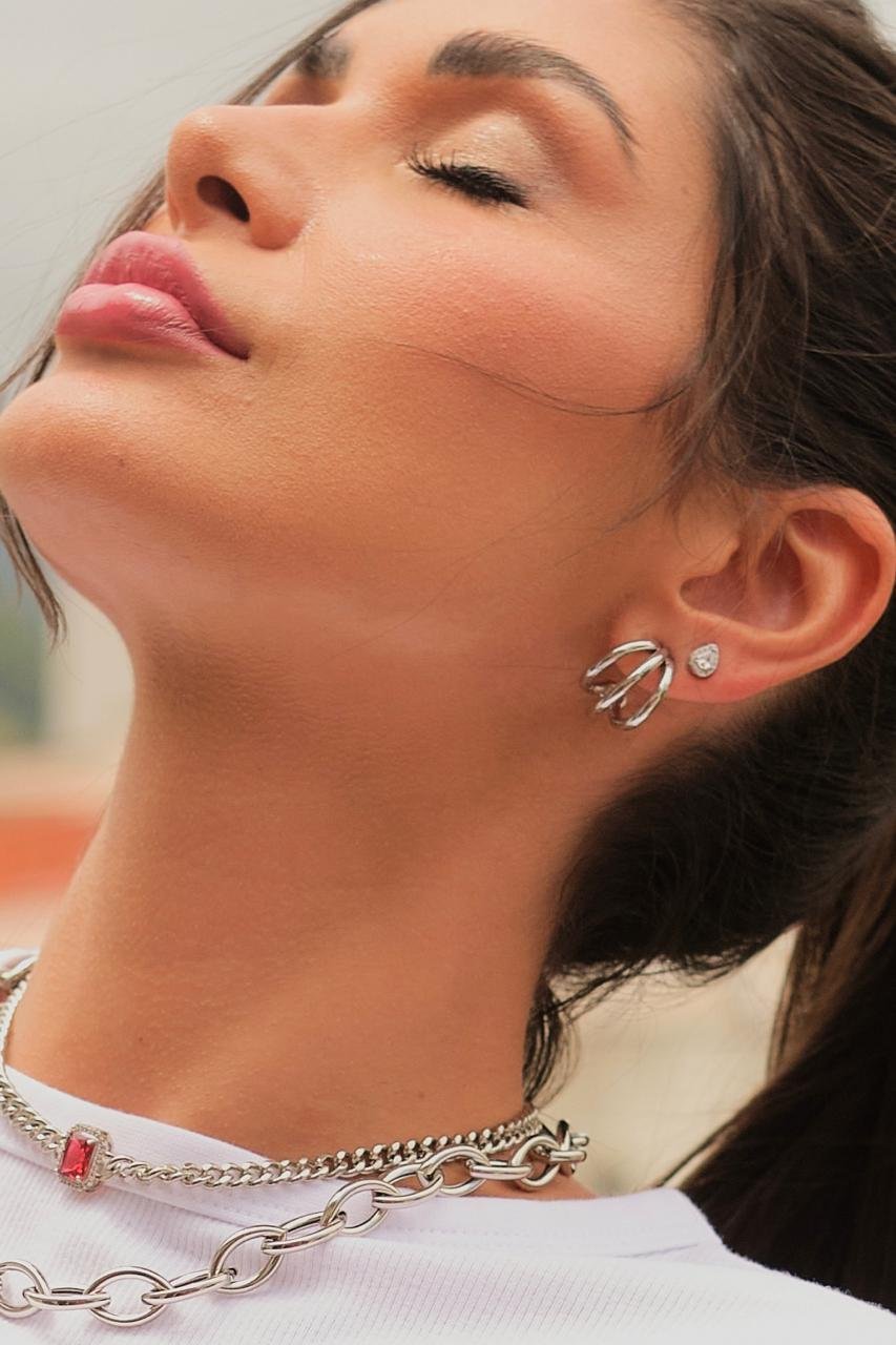 Brinco argola 3 aros prateada