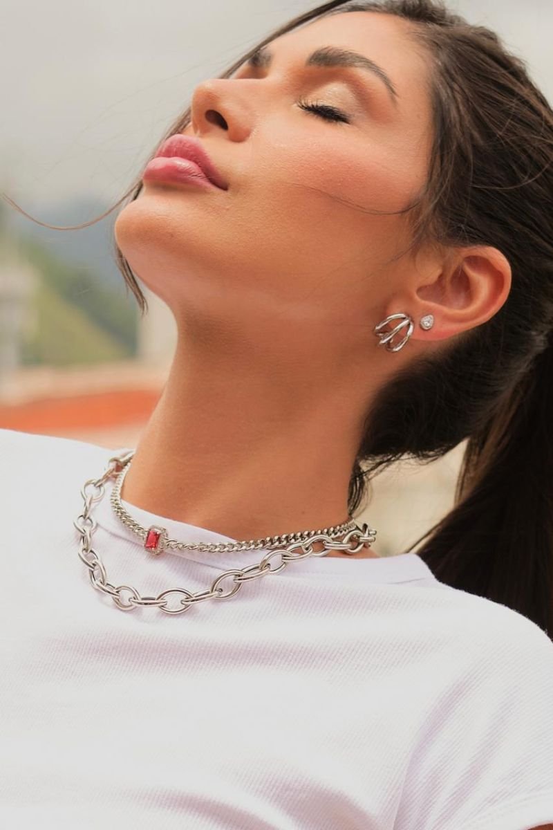 Brinco argola 3 aros prateada