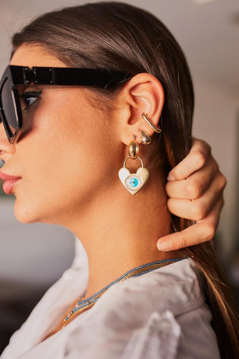 Brinco Argola com Pingente Olho Grego dourado