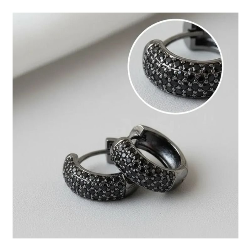 Brinco argola rodio negro com zirconia