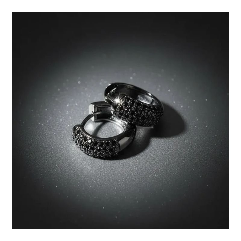 Brinco argola rodio negro com zirconia