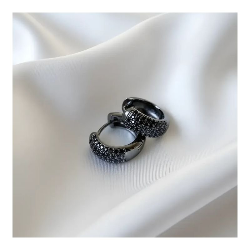 Brinco argola rodio negro com zirconia