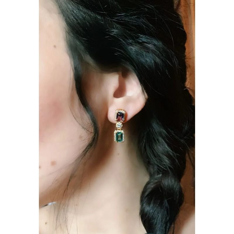 Brinco Cores Com Zircônia Folheado A Ouro