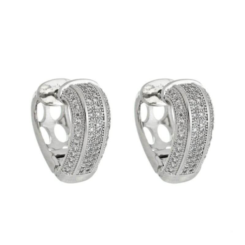 Brinco Cravejado Fecho Click Folheado a Rodio