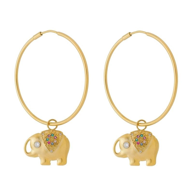 Brinco de Argola com Pingente Elefante Dourado
