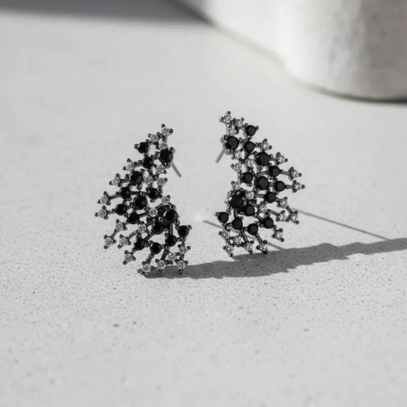 Brinco Ear Cuff Raios de Zirconias Ródio Negro