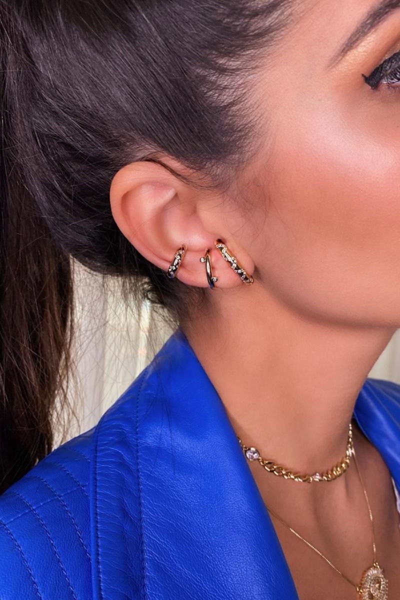 Brinco Ear Hook cristal Folheado ouro 18k