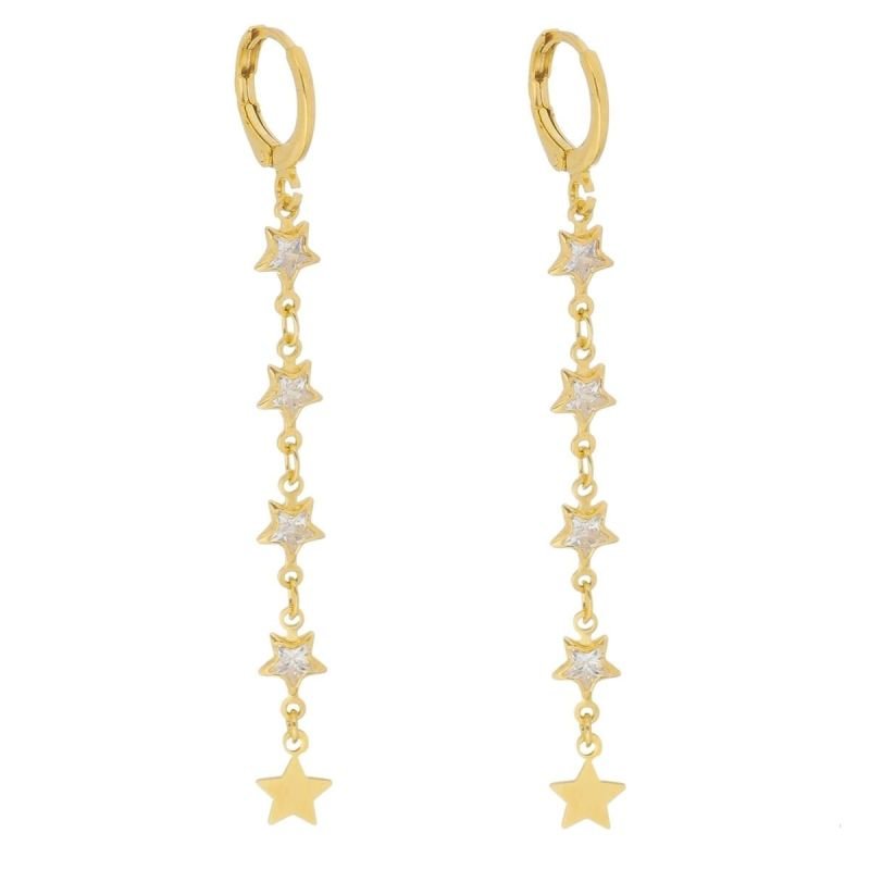 Brinco Fio Estrelas Folheado A Ouro