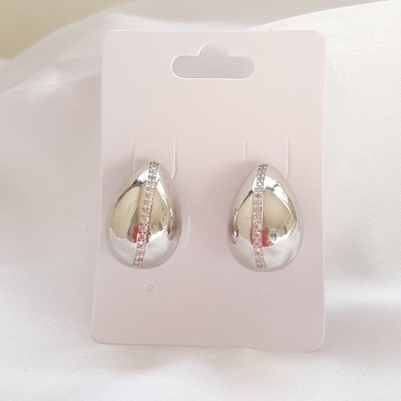 Brinco Gota com zirconia Prateado