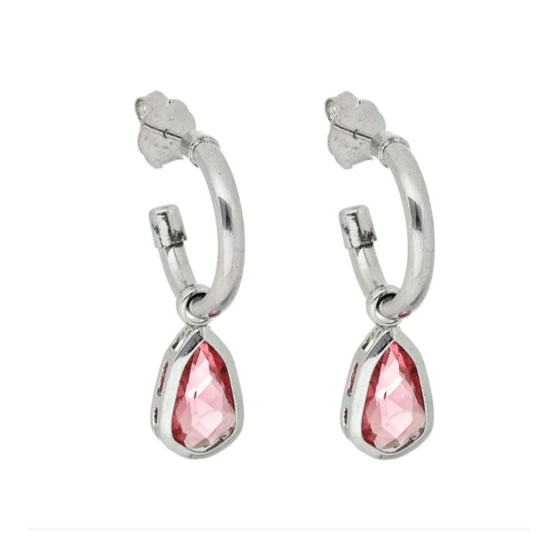 Brinco Gota Cores Pink Folheado A Ródio