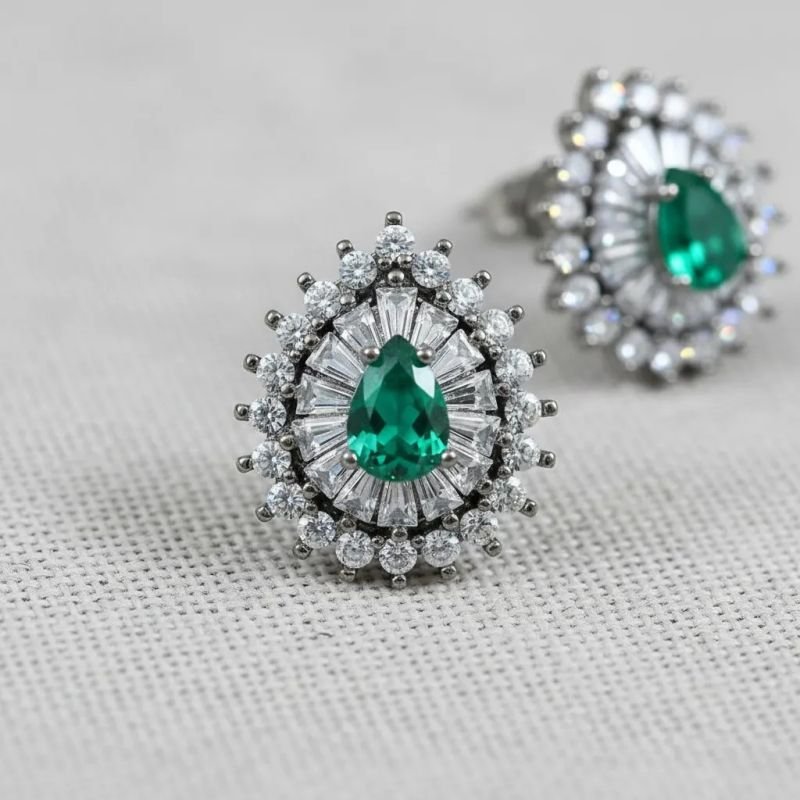 Brinco Gota Cravejada Zirconias Com Pedra Cor Turmalina