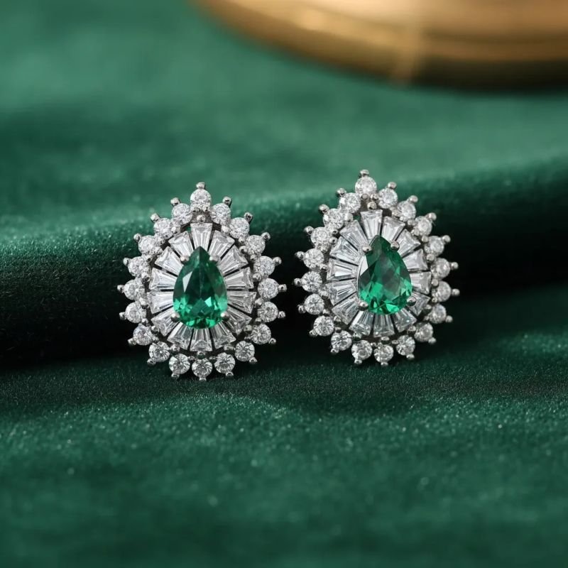 Brinco Gota Cravejada Zirconias Com Pedra Cor Turmalina