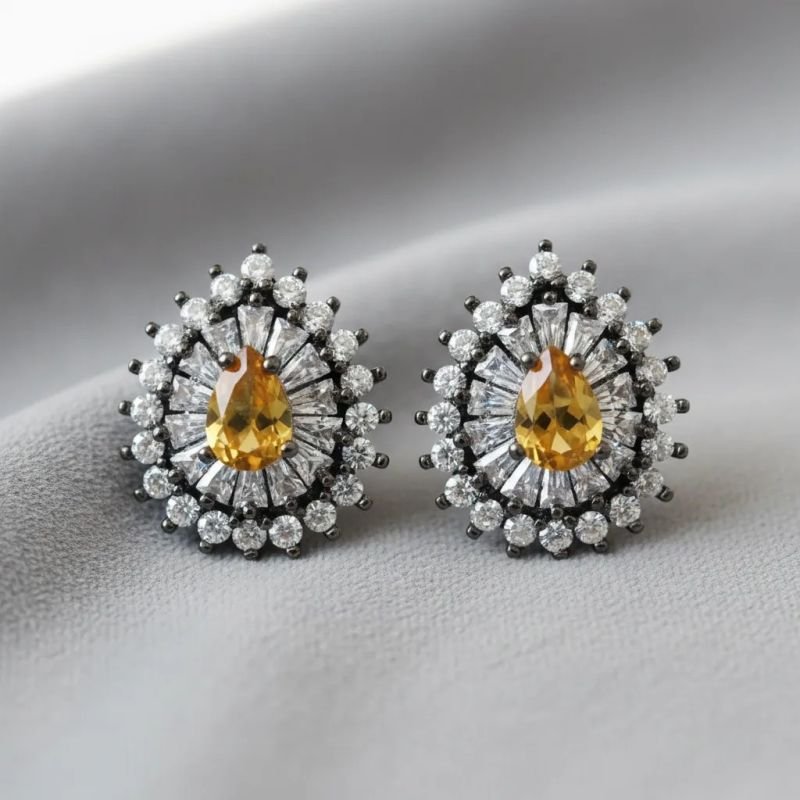 Brinco Gota Cravejada Zircônia Pedra Topazio Amarelo