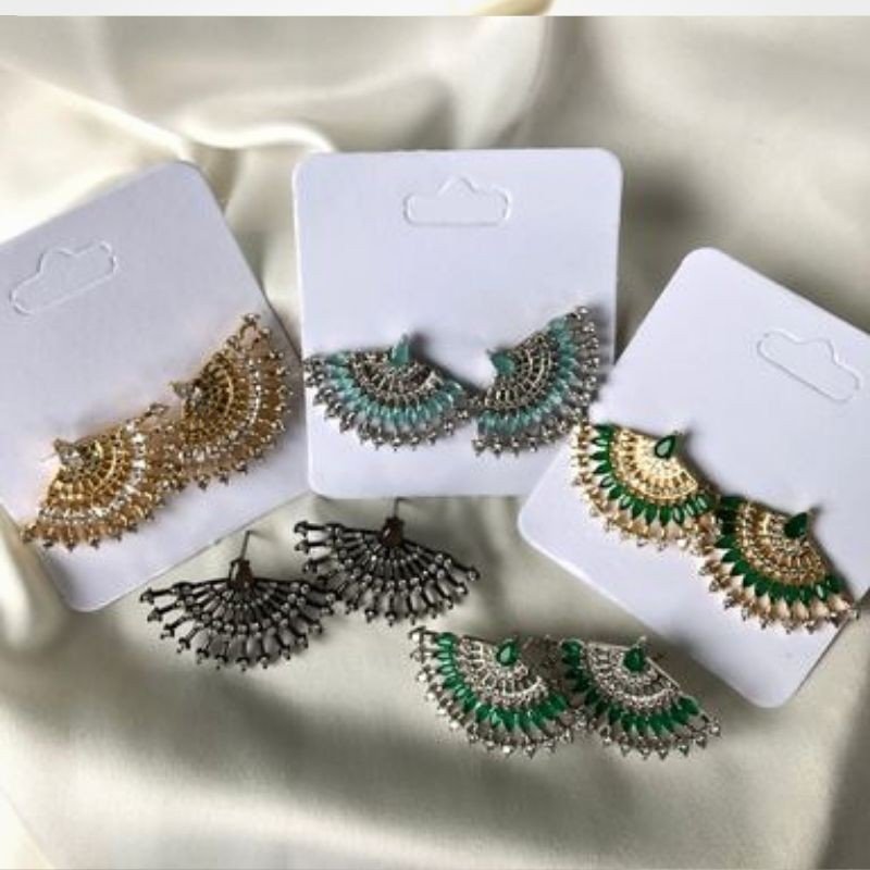 Brinco Leque Verde Esmeralda Banhado A Ouro