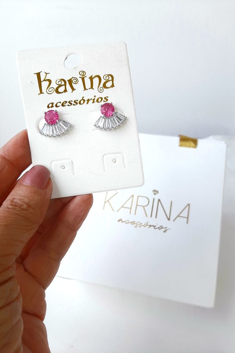 Brinco Mini Leque Pedra Rosa