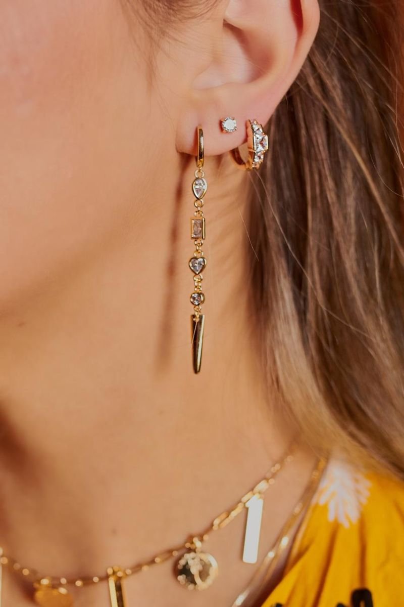 Brinco Palito Com Cristal Folheado A Ouro