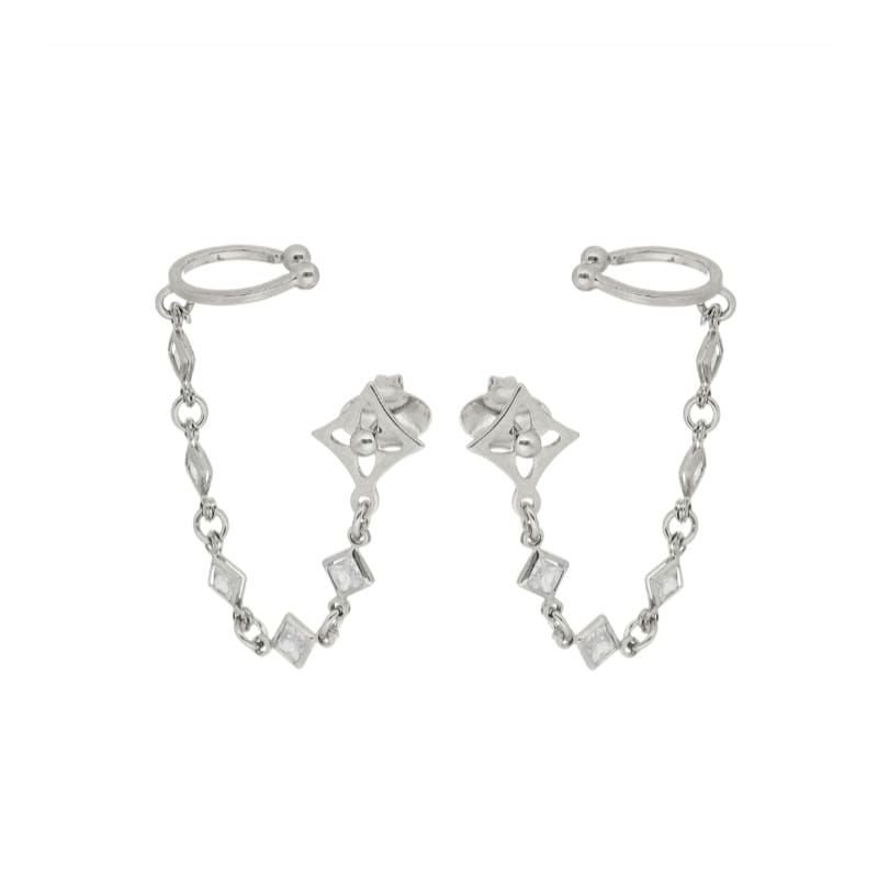 Brinco Pino Com Piercing Folheado A Ródio