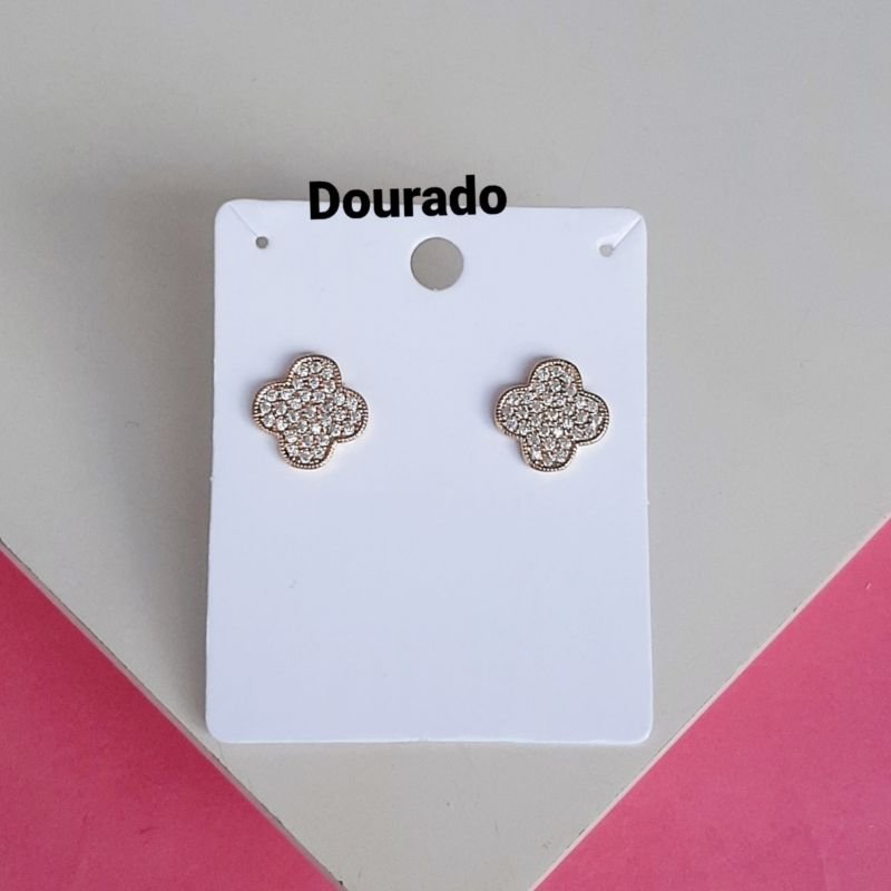 Brinco Trevo Cravejado-Dourado