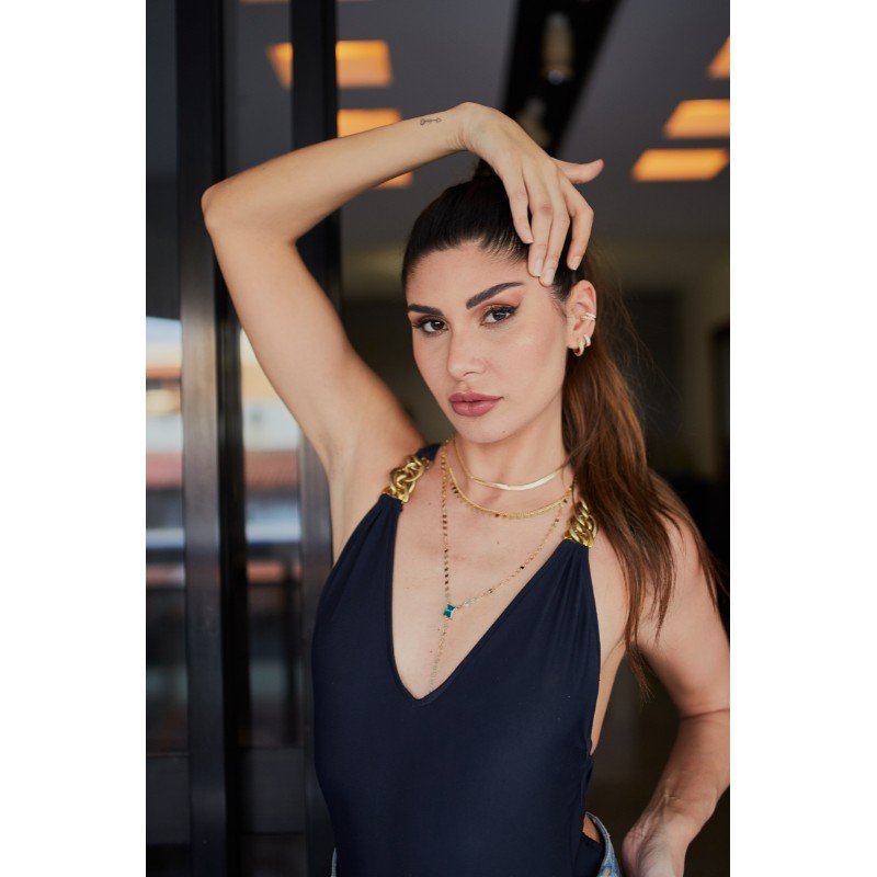 Choker Chapinha com Corrente Fita Folheada ouro 18 k em Ouro
