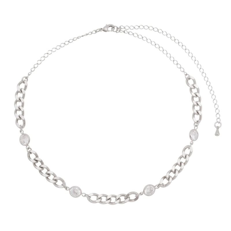 Choker Corrente De Zircônia Folheada A Ródio