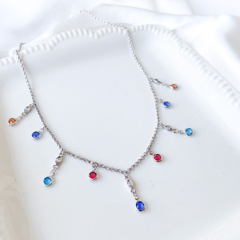 Choker de Correntinhas e Gotinhas Coloridas