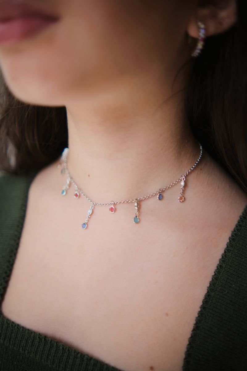 Choker de Correntinhas e Gotinhas Coloridas