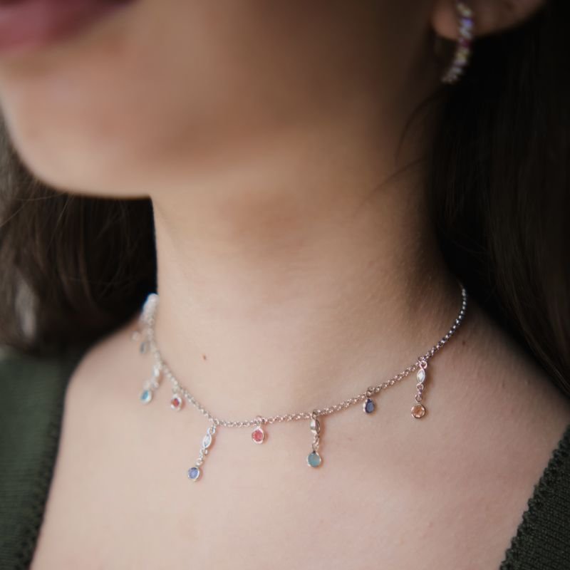 Choker de Correntinhas e Gotinhas Coloridas