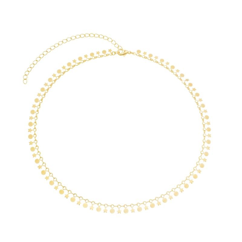 Choker Estrela e Lua Cheia Folheada ouro 18k
