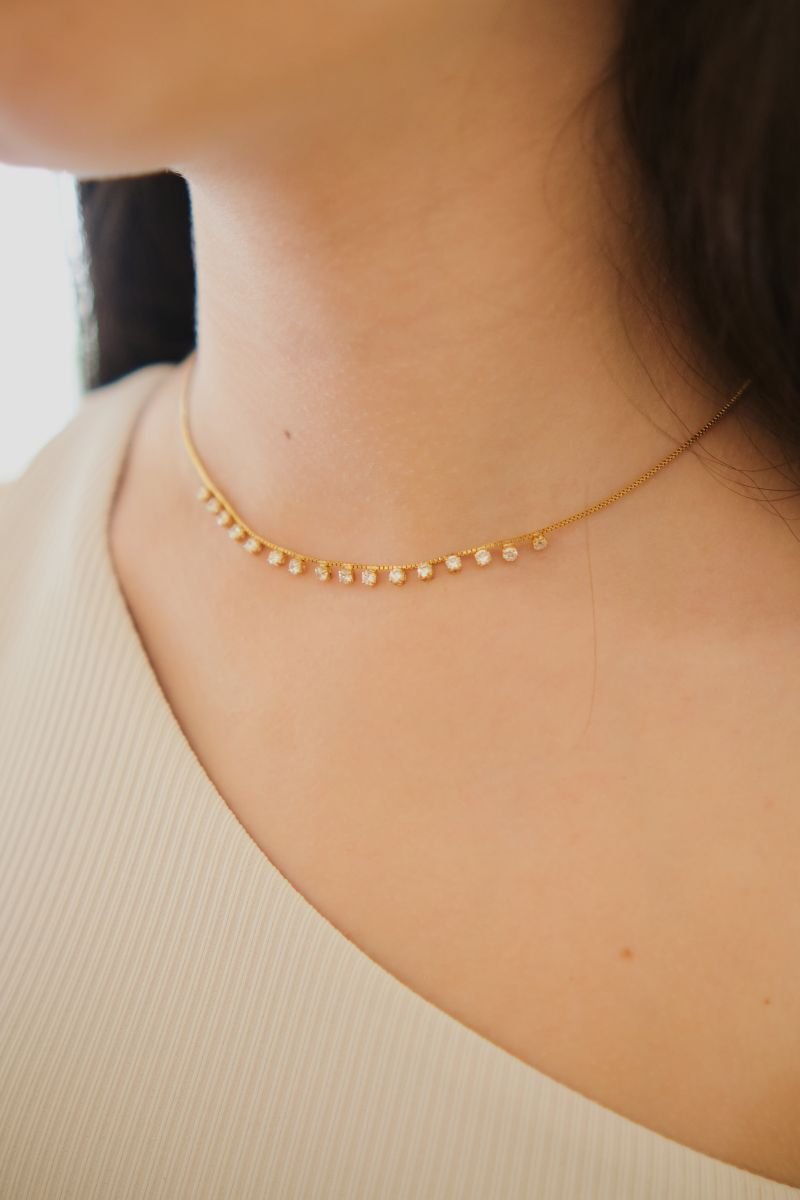 Colar 16 Ponto de Luz Cristal em Ouro
