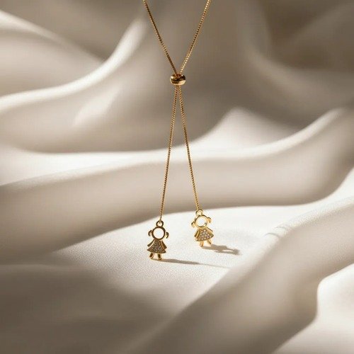 Colar 2 Meninas Gravata banhado a Ouro 18k
