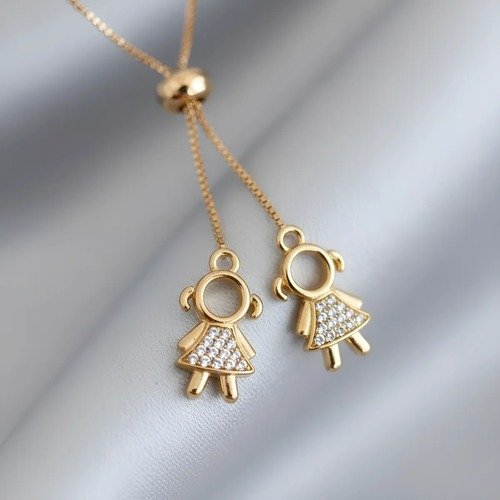 Colar 2 Meninas Gravata banhado a Ouro 18k