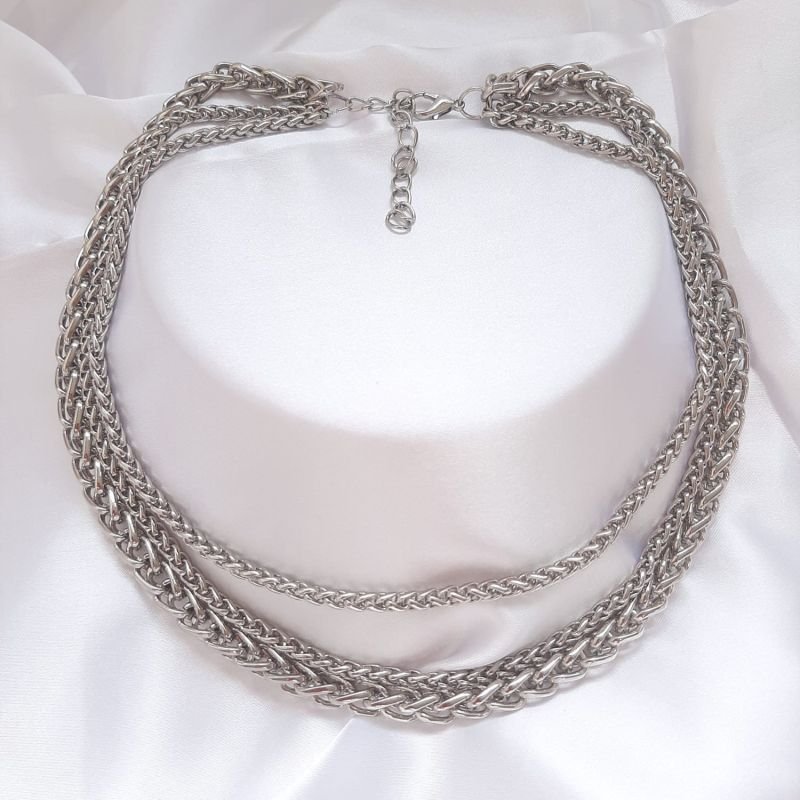 Colar 3 correntes Prateado