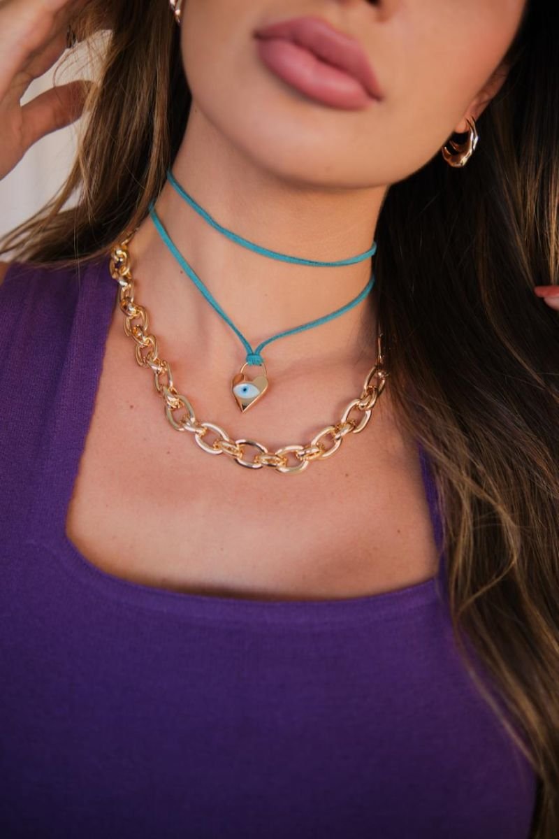 Colar cadarço azul com ping Olho grego