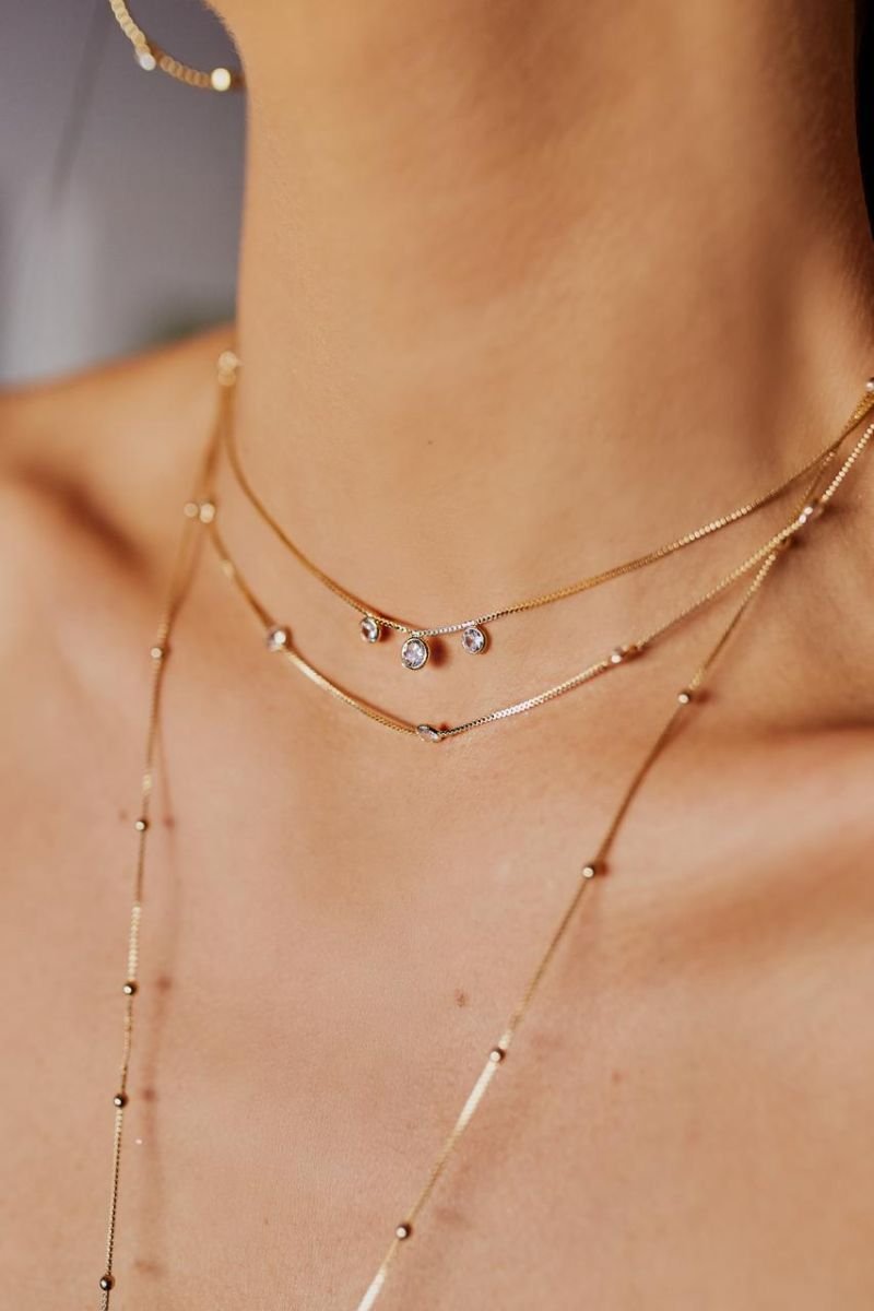Colar Choker 3 pontos de cristal
