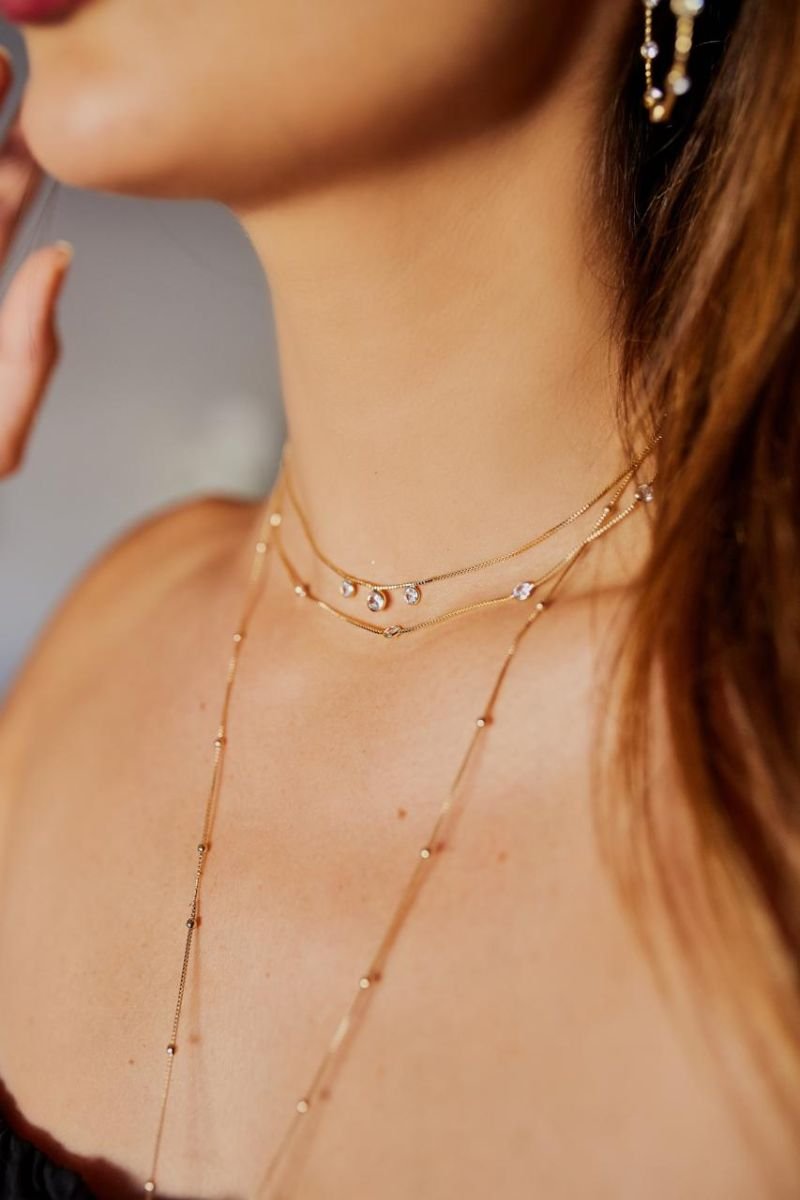 Colar Choker 3 pontos de cristal